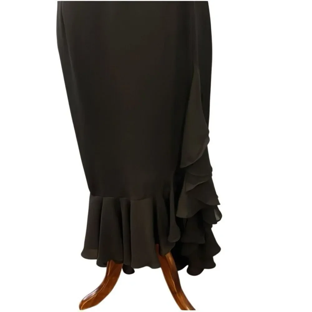 CACHE | black asymmetrical ruffle hem dress 6 - Picture 5 of 8
